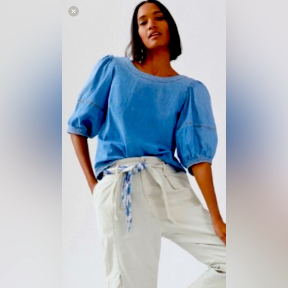 Anthropologie Pilcro Denim Puff Sleeves Blouse XS